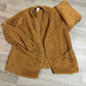 Brown fuzzy oversized pocketed teddy bear cardigan Large